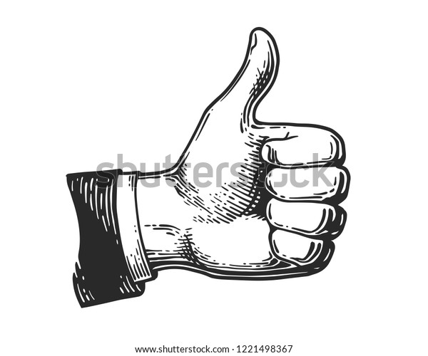類似の記号を示す手 親指を上げるジェスチャーアイコン ウェブ用のビンテージ黒彫りイラスト ポスター 白い背景に手描きのデザインエレメント ベクターイラスト のベクター画像素材 ロイヤリティフリー