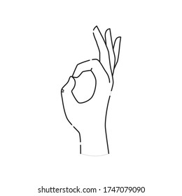 Hand showing symbol okey black line icon. Pictogram for web page, mobile app, promo. UI UX GUI design element. Editable stroke