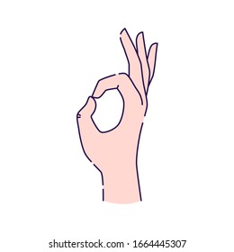 Hand showing symbol okey line icon. Pictogram for web page, mobile app, promo. UI UX GUI design element. Editable stroke.