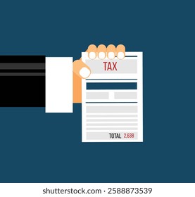Hand Showing Tax Document Flat Style. Taxation season and managing personal finances concept vector art
