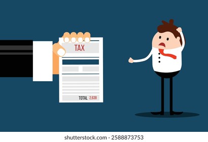 Hand Showing Tax Document to Worried Business Man. Taxation season and managing personal finances concept vector art