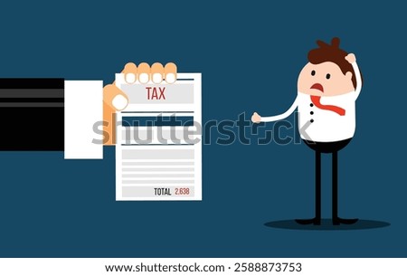 Hand Showing Tax Document to Worried Business Man. Taxation season and managing personal finances concept vector art