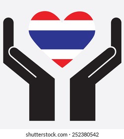 Hand showing Thailand flag in a heart shape. Vector illustration.