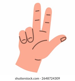 Hand showing three fingers up, symbolizing the number three. Flat style with soft tones.