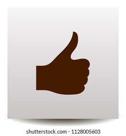hand showing thumb up gesture vector icon on a realistic paper background with shadow. Illustration  in a flat design style