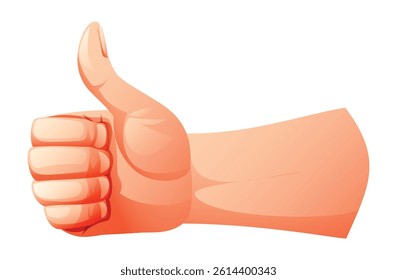 Hand showing thumbs up approval gesture. Vector cartoon illustration