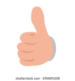 Hand showing thumbs up button from front view. Flat and solid color vector illustration.