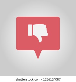 Hand showing thumbs down for unhappy user, red social media popup notification message window icon