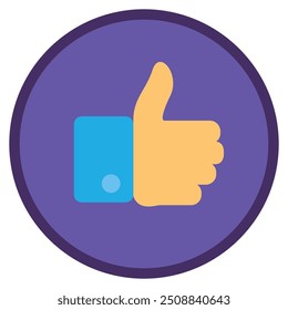 Hand showing thumbs up. Gestures of approval, shopping process flat element for modern and retro design. Simple color vector pictogram isolated on white background
