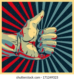 Hand showing thumbs up, vector illustration. 