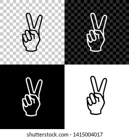 Hand showing two finger icon isolated on black, white and transparent background. Victory hand sign. Vector Illustration