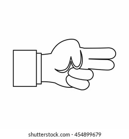 Hand showing two fingers icon in outline style isolated vector illustration