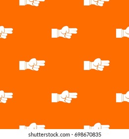Hand showing two fingers pattern repeat seamless in orange color for any design. Vector geometric illustration