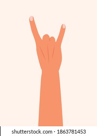 Hand showing two fingers, Rock symbol vector illustration. Two fingers raised up. Heavy metal, rock and roll, devil horns hand sign. hand showing heavy metal rock-n-roll sign flat modern design