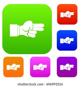 Hand showing two fingers set icon in different colors isolated vector illustration. Premium collection