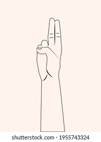 Hand showing two fingers sketching illustration. Shows the number two with the fingers of the hand. Woman or man hand outline drawing. Fingers raised up line icon. inside of the hand
