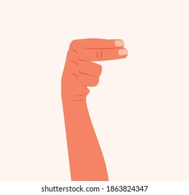 Hand showing two fingers vector illustration. Woman or man hand raise two fingers and point to the right side isolated white background. Fingers raised up. Shows the side with two fingers flat design