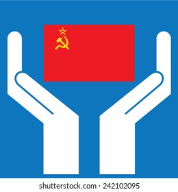 Hand showing USSR Flag. Vector illustration. 