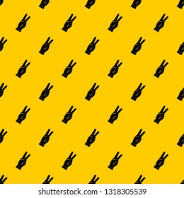 Hand showing victory sign pattern seamless vector repeat geometric yellow for any design