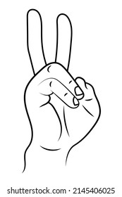 Hand showing victory sign sketch illustration.