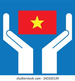 Hand showing Vietnam Flag. Vector illustration. 