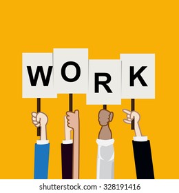 Hand showing work text, teamwork concept vectori illustration eps10