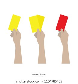 Hand showing yellow card and red card on white background. Abstract sign and symbol for soccer sport. Vector illustration.