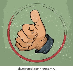 Hand showing,label with a thumbs vector vintage style background