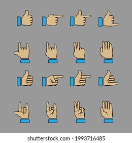 Hand shows different gestures on a dark background. Set of different gestures. 
