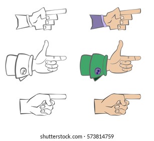 hand shows the direction. Three types. silhouette and colored drawing. vector illustration .