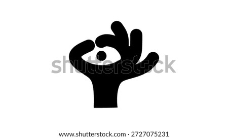 the hand shows the eye, black isolated silhouette