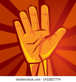 la mano muestra cinco dedos con el símbolo rojo de fondo de la fuerza política número 5 