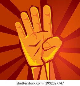 hand shows four finger with red background symbol of strength political number 4 