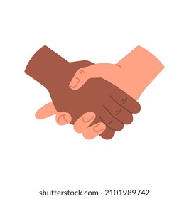 Hand zeigt Gesten-Konzept. Minimalistischer Aufkleber mit Handschüttung zwischen Partnern. Vertrag oder Vereinbarung. Design-Element für Websites. Cartoon-FlachVektorgrafik einzeln auf weißem Hintergrund