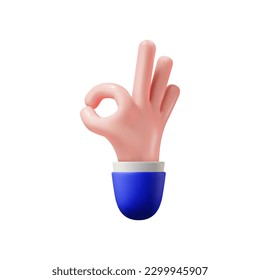 The hand shows ok. Gesture all right, good. Vector 3d cartoon illustration.