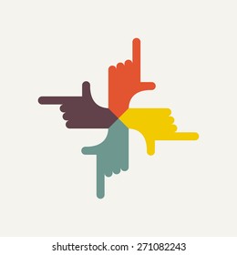 hand shows on four sides. Vector logo. Design template