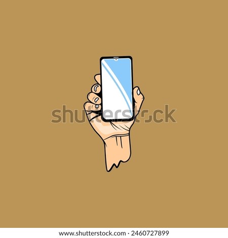 hand shows the phone screen to the front vector illustration