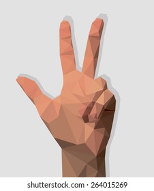 hand shows polygonal victory two fingers up pointing middle