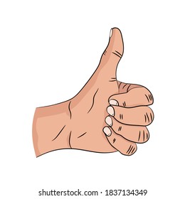 hand shows thumbs up. OK. male hand. icon isolated on white background. Vector illustration