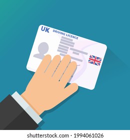 Hand shows UK driver's license Post Brexit version (flat design)