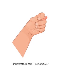 The hand shows various gestures. Vector illustration isolated on white background.