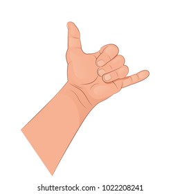 The hand shows various gestures. Vector illustration isolated on white background.
