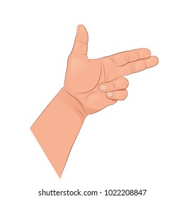 The hand shows various gestures. Vector illustration isolated on white background.