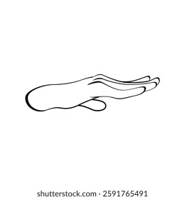 A hand in a side view, positioned horizontally with fingers extended. sketch style Line illustration