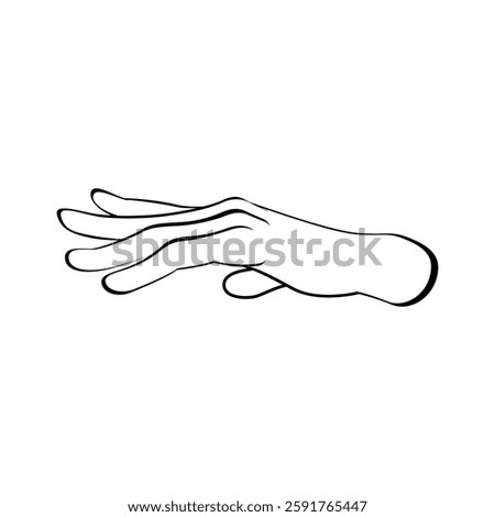 A hand in a side view, positioned horizontally reaching for something. sketch Line illustration