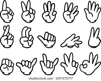 Hand sign 15 types black and white
