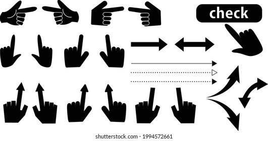 hand sign arrow point click set 
black icon illustration
