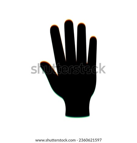 Hand sign. Black Icon with vertical effect of color edge aberration at white background. Illustration.