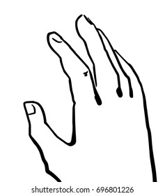 Hand, hand sign black and white vector sketch, simple drawing. Part of a series.