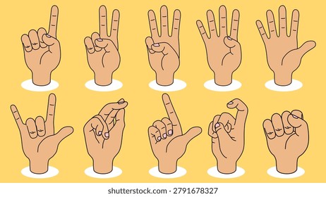 Hand sign China count the number communication symbol cartoon simple minimalist illustration